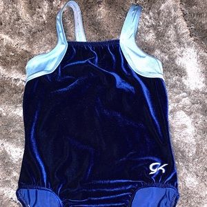 GK gymnastics leotard in velvet blue.